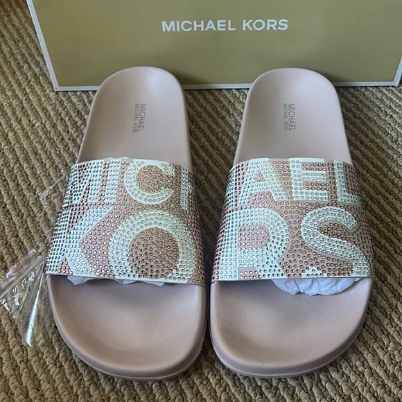 NWT MICHAEL KORS pool slide sandals pink 10 - Picture 1 of 5